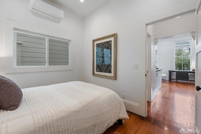 719-721 Shotwell St, San Francisco, CA 94110 - bedroom with a wall mounted air conditioner, wood-type flooring, and baseboards