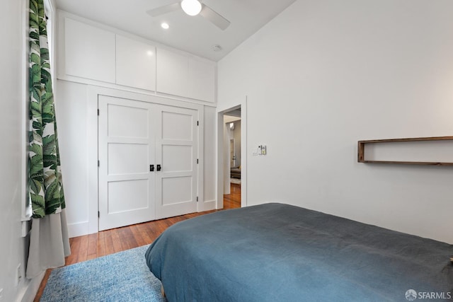 719-721 Shotwell St, San Francisco, CA 94110 - bedroom with wood finished floors, recessed lighting, ceiling fan, and baseboards
