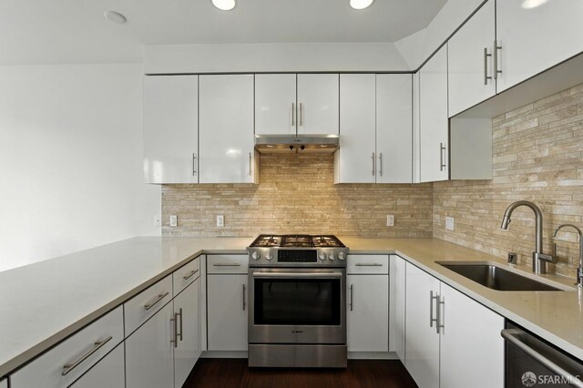 50 Jerrold Ave Unit 215, San Francisco, CA 94124 - kitchen featuring stainless steel appliances, white cabinetry, light countertops, and recessed lighting