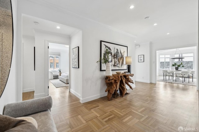 2100 Green St Unit 302, San Francisco, CA 94123 - hall with crown molding, recessed lighting, and baseboards