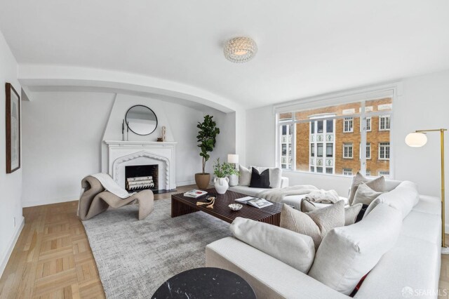 2100 Green St Unit 302, San Francisco, CA 94123 - living area with a premium fireplace and baseboards