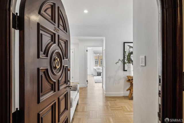 2100 Green St Unit 302, San Francisco, CA 94123 - hall with crown molding, recessed lighting, and baseboards