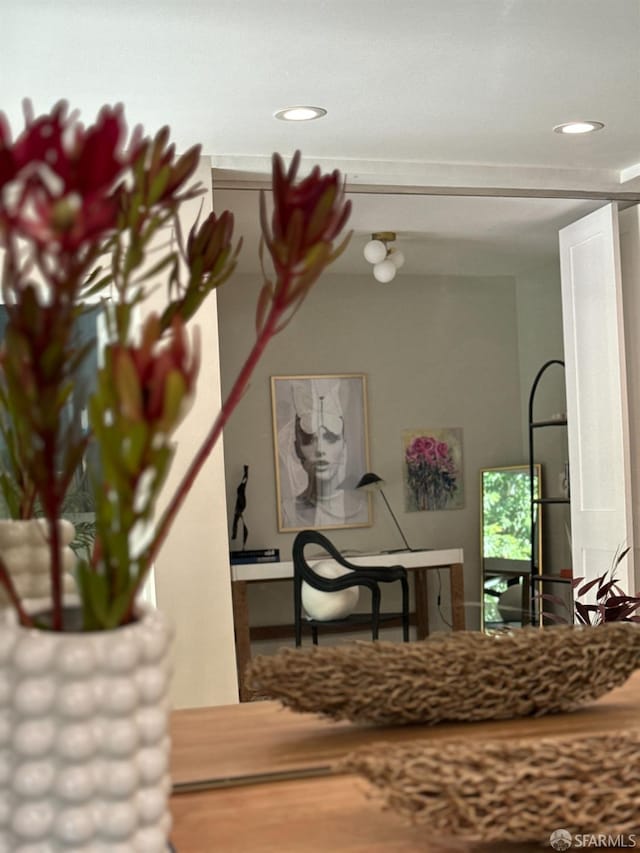 interior space with recessed lighting and wood finished floors