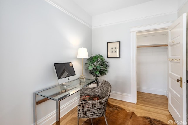 office space with hardwood / wood-style flooring