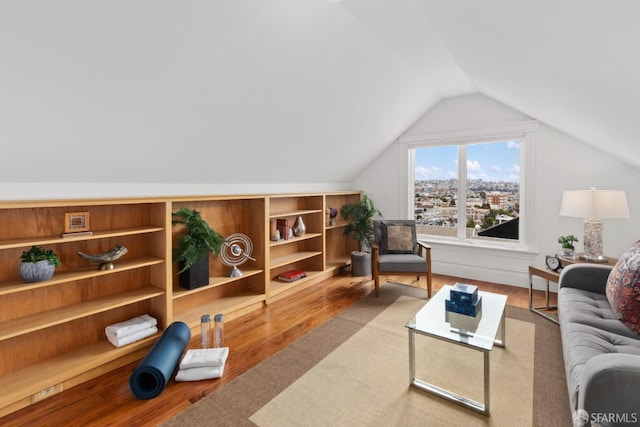 interior space featuring vaulted ceiling and wood-type flooring