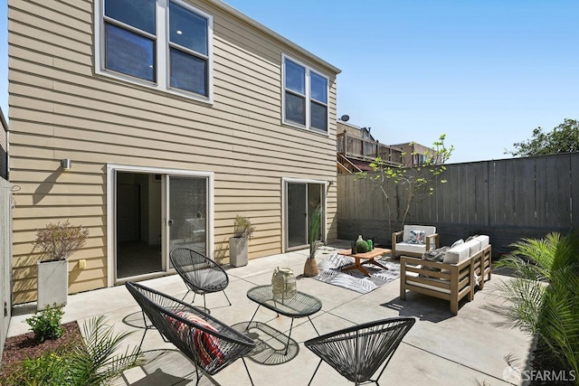 view of patio / terrace with a fenced backyard and an outdoor hangout area