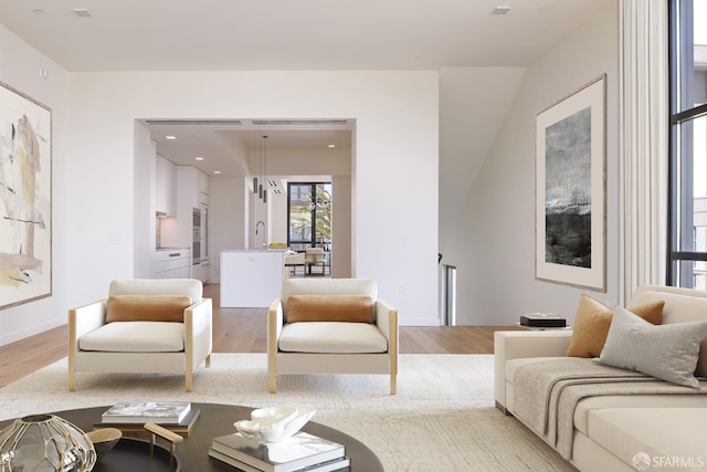 living room with light hardwood / wood-style floors