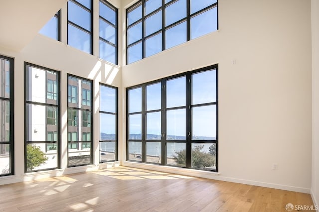 building lobby featuring a water view