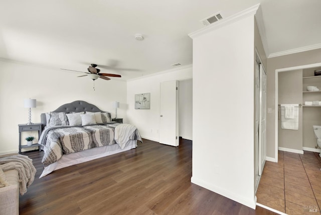 1723 Astoria Dr, Fairfield, CA 94534 - bedroom with ornamental molding, a ceiling fan, and wood finished floors