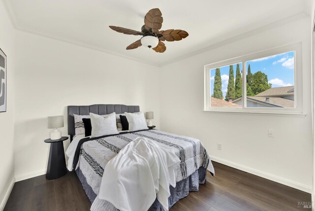 1723 Astoria Dr, Fairfield, CA 94534 - bedroom featuring wood finished floors, crown molding, and ceiling fan