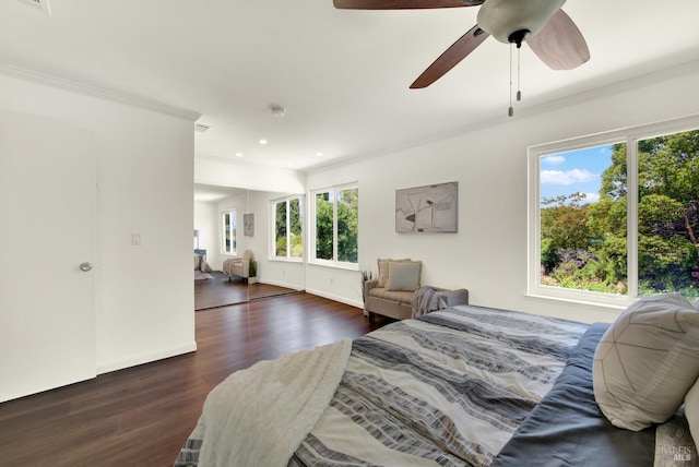1723 Astoria Dr, Fairfield, CA 94534 - bedroom featuring dark wood-style flooring, recessed lighting, ornamental molding, and a ceiling fan