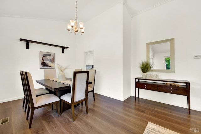 1723 Astoria Dr, Fairfield, CA 94534 - dining space with a chandelier, wood finished floors, and high vaulted ceiling