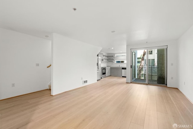 unfurnished living room featuring light hardwood / wood-style flooring