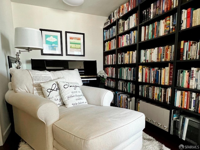 sitting room with bookshelves