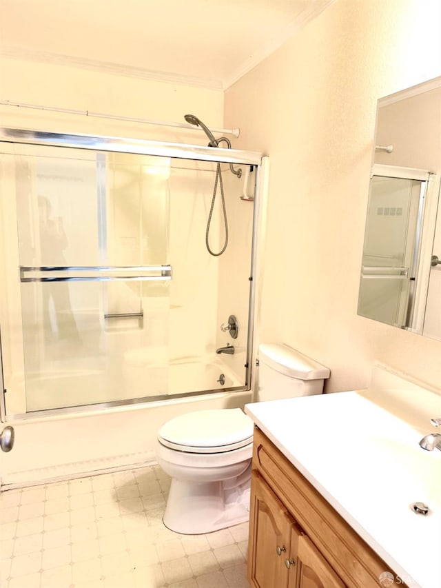 15 Mateo Ave Unit 7, Millbrae, CA 94030 - full bath with crown molding, combined bath / shower with glass door, toilet, tile patterned floors, and vanity