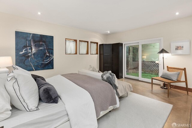 762 Bay St, San Francisco, CA 94109 - bedroom featuring access to exterior, recessed lighting, and finished concrete flooring
