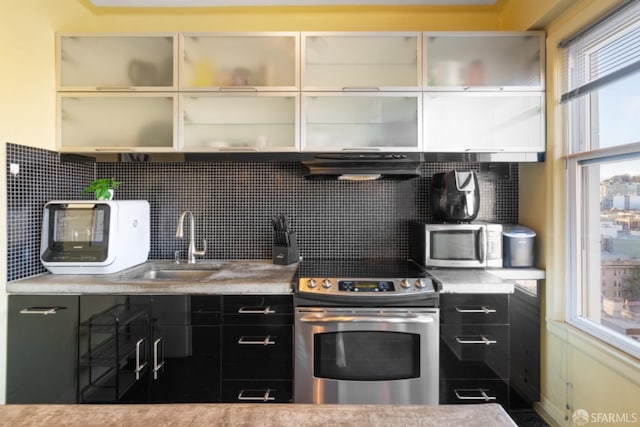 kitchen featuring decorative backsplash, sink, and appliances with stainless steel finishes