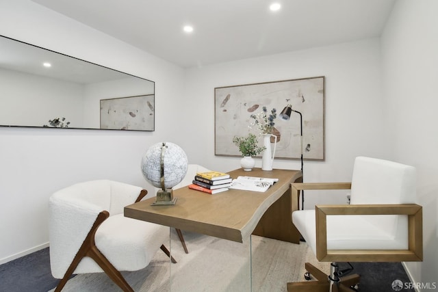 office space featuring baseboards and recessed lighting