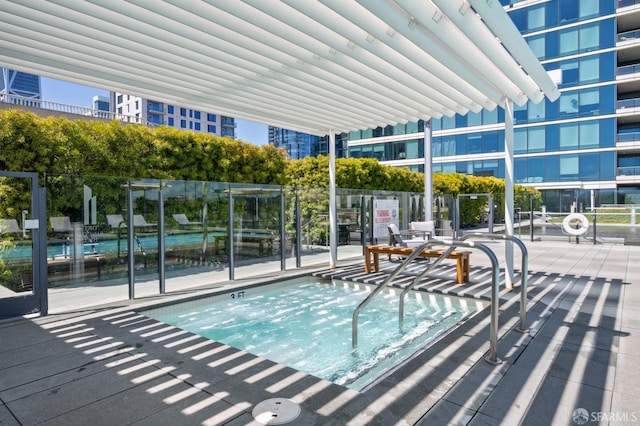 view of swimming pool with fence