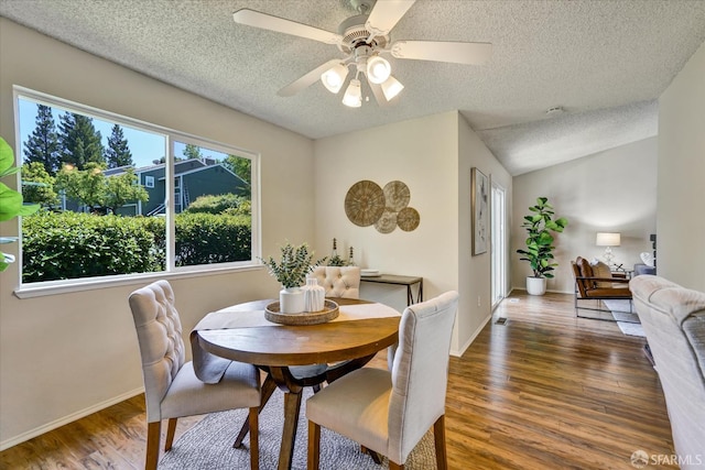 503 Camelback Rd, Pleasant Hill, CA 94523 - dining room with a textured ceiling, wood finished floors, ceiling fan, and baseboards