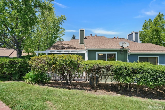 503 Camelback Rd, Pleasant Hill, CA 94523 - view of front of home with a chimney, a shingled roof, and a front lawn