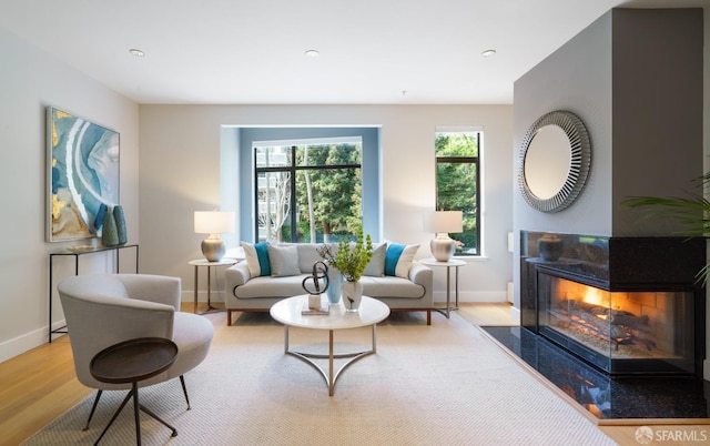 1829 15th St Unit 1, San Francisco, CA 94103 - living area featuring recessed lighting, baseboards, wood finished floors, and a fireplace