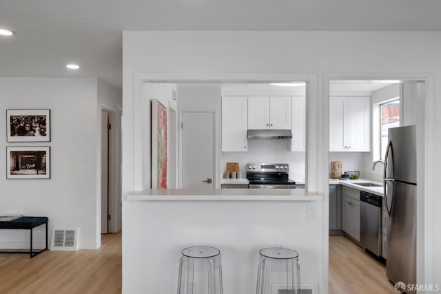 281 Polaris Way, Daly City, CA 94014 - kitchen featuring stainless steel appliances, under cabinet range hood, light wood-style flooring, light countertops, and recessed lighting
