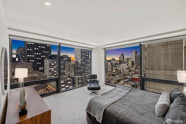 611 Washington St Unit 2505, San Francisco, CA 94111 - bedroom featuring a view of skyline, carpet, and a wall of windows