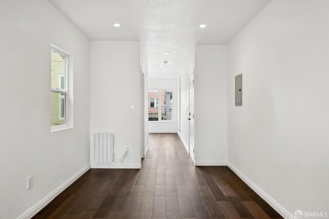 63-65 Jersey St, San Francisco, CA 94114 - corridor with radiator, dark wood-style flooring, recessed lighting, and electric panel