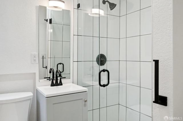 63-65 Jersey St, San Francisco, CA 94114 - full bath featuring vanity, a shower stall, and a textured wall