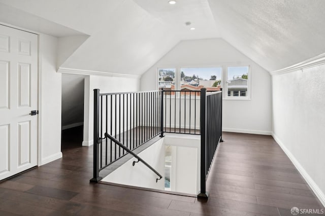 63-65 Jersey St, San Francisco, CA 94114 - staircase featuring wood finished floors and vaulted ceiling