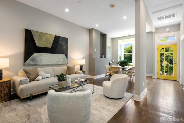 3790 Cesar Chavez St, San Francisco, CA 94110 - living area featuring baseboards, wood finished floors, and recessed lighting