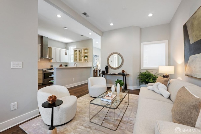 3790 Cesar Chavez St, San Francisco, CA 94110 - living room with baseboards, wood finished floors, and recessed lighting