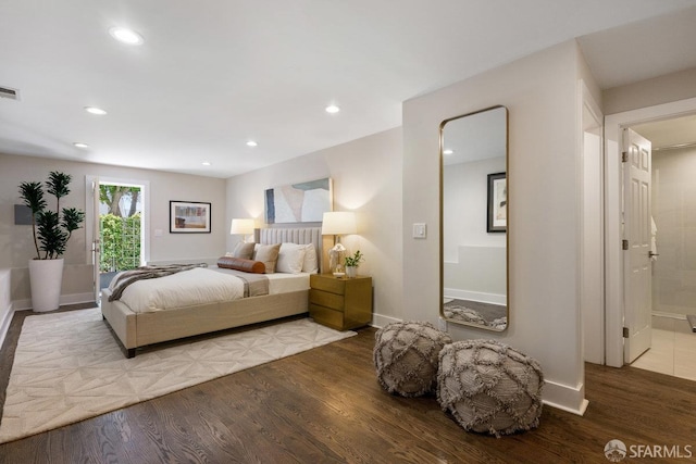 3790 Cesar Chavez St, San Francisco, CA 94110 - bedroom featuring wood finished floors, baseboards, recessed lighting, and ensuite bathroom