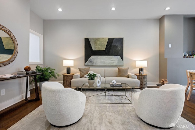 3790 Cesar Chavez St, San Francisco, CA 94110 - living area featuring wood finished floors, baseboards, and recessed lighting