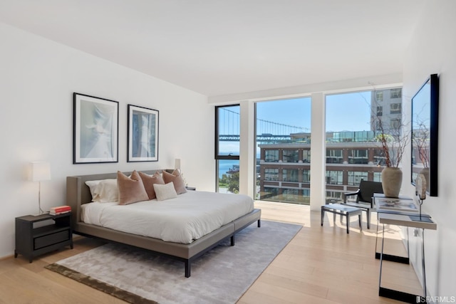 bedroom with light hardwood / wood-style floors