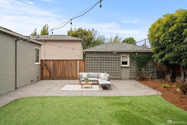 view of patio / terrace featuring an outdoor hangout area and fence private yard