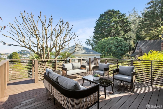 wooden deck with outdoor lounge area