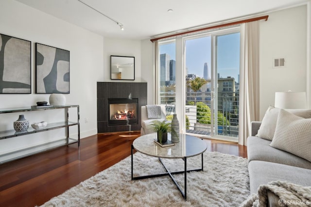 75 Moss St Unit 14, San Francisco, CA 94103 - living room with wood finished floors, plenty of natural light, and a tile fireplace