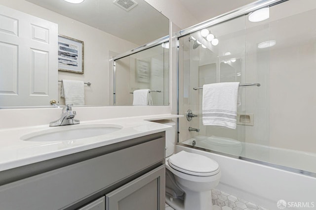 32 Highcrest Ln, South San Francisco, CA 94080 - full bathroom featuring vanity, toilet, combined bath / shower with glass door, and tile patterned flooring