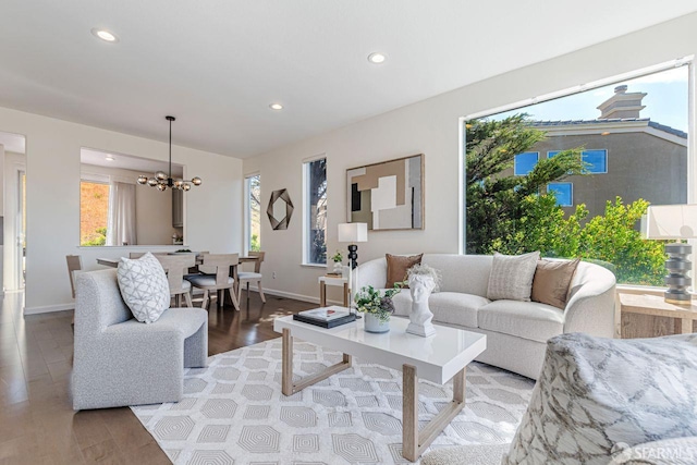 32 Highcrest Ln, South San Francisco, CA 94080 - living room featuring recessed lighting, baseboards, a chandelier, and wood finished floors