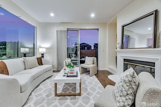 32 Highcrest Ln, South San Francisco, CA 94080 - living area featuring wood finished floors, recessed lighting, baseboards, and a glass covered fireplace
