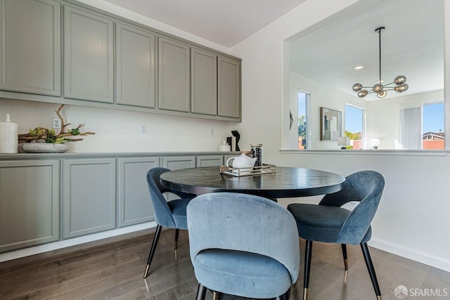 32 Highcrest Ln, South San Francisco, CA 94080 - dining room with baseboards, dark wood-type flooring, and a chandelier