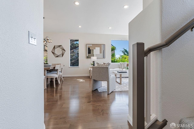 32 Highcrest Ln, South San Francisco, CA 94080 - hall featuring hardwood / wood-style floors, recessed lighting, a textured wall, and baseboards