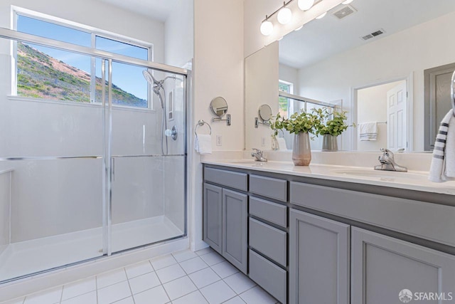 32 Highcrest Ln, South San Francisco, CA 94080 - full bathroom featuring tile patterned flooring, a stall shower, and double vanity