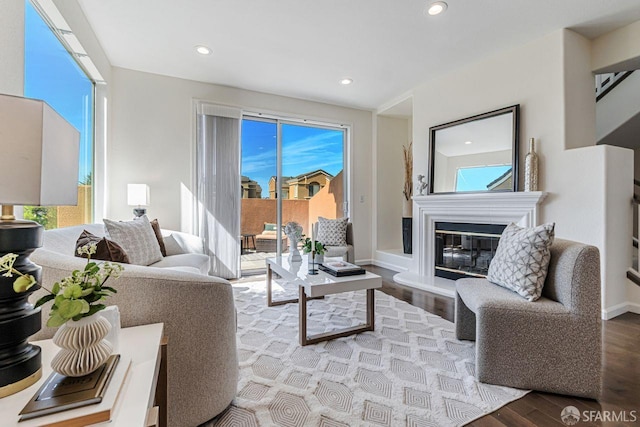 32 Highcrest Ln, South San Francisco, CA 94080 - living area with wood finished floors, plenty of natural light, recessed lighting, and a glass covered fireplace