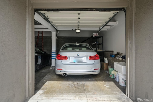 garage with a garage door opener