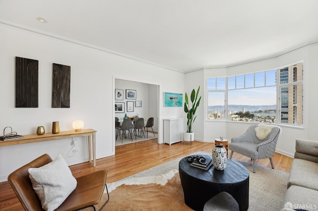1101 Green St Unit 1402, San Francisco, CA 94109 - living room featuring wood finished floors, crown molding, and baseboards