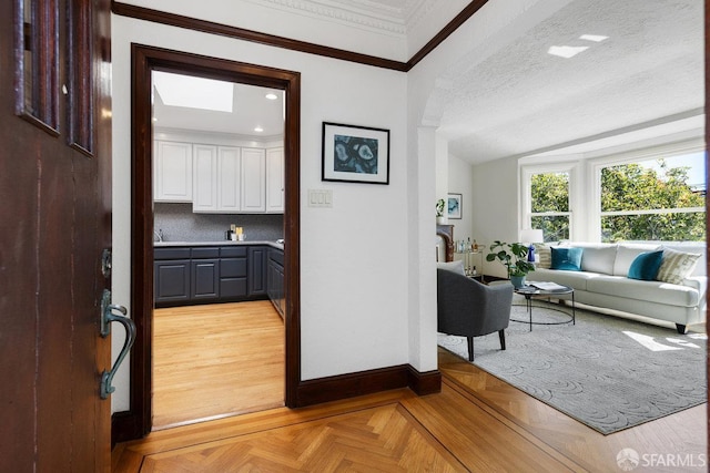 1751 25th Ave, San Francisco, CA 94122 - hall with crown molding, arched walkways, and lofted ceiling