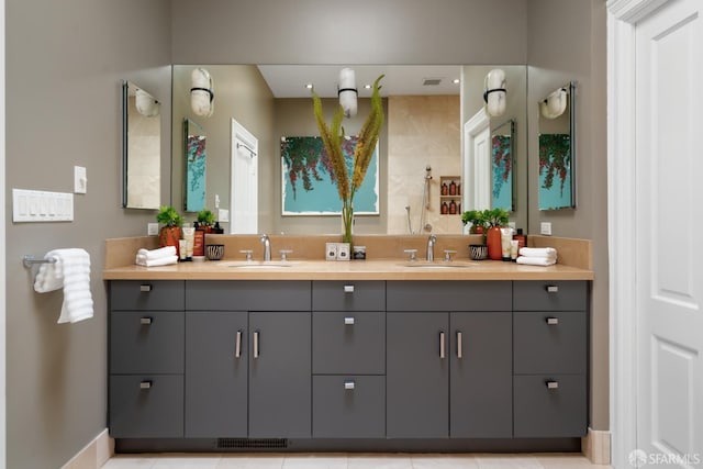 49 Hill St, San Francisco, CA 94110 - bathroom featuring double vanity and tiled shower